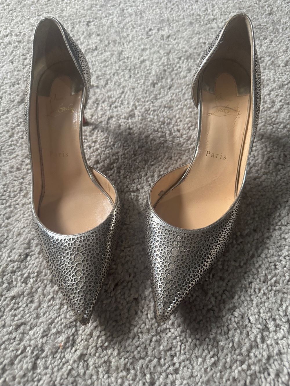 Christian Louboutin Metallic Silver Textured D'Orsay Pumps